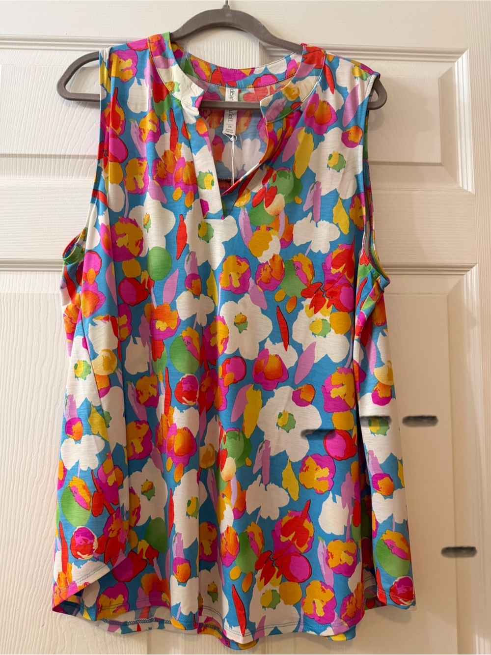 Vibrant Multi Floral Split-Neck Sleeveless Tank Top